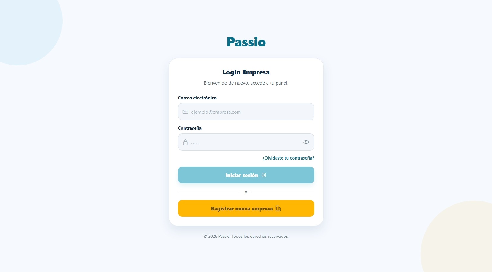 Passio - Login empresa